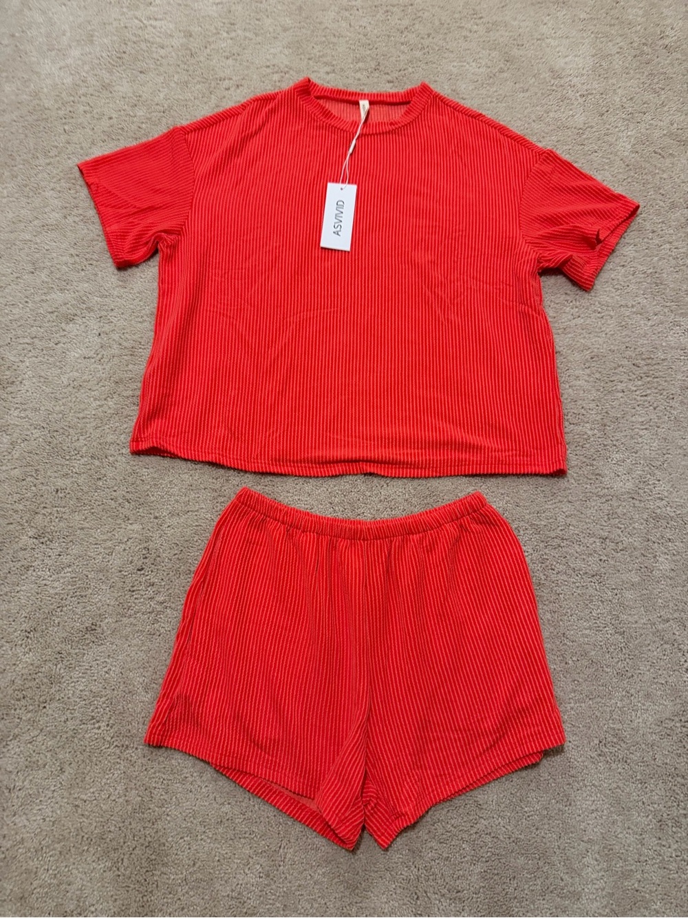 ASVIVD Red Ribbed Short Sleeve PJ Set